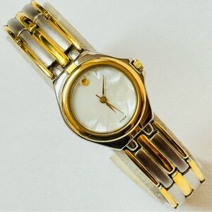 Vintage Geneve Mother Of Pearl Museum Dial Women's Watch Two Tone Silver Gold